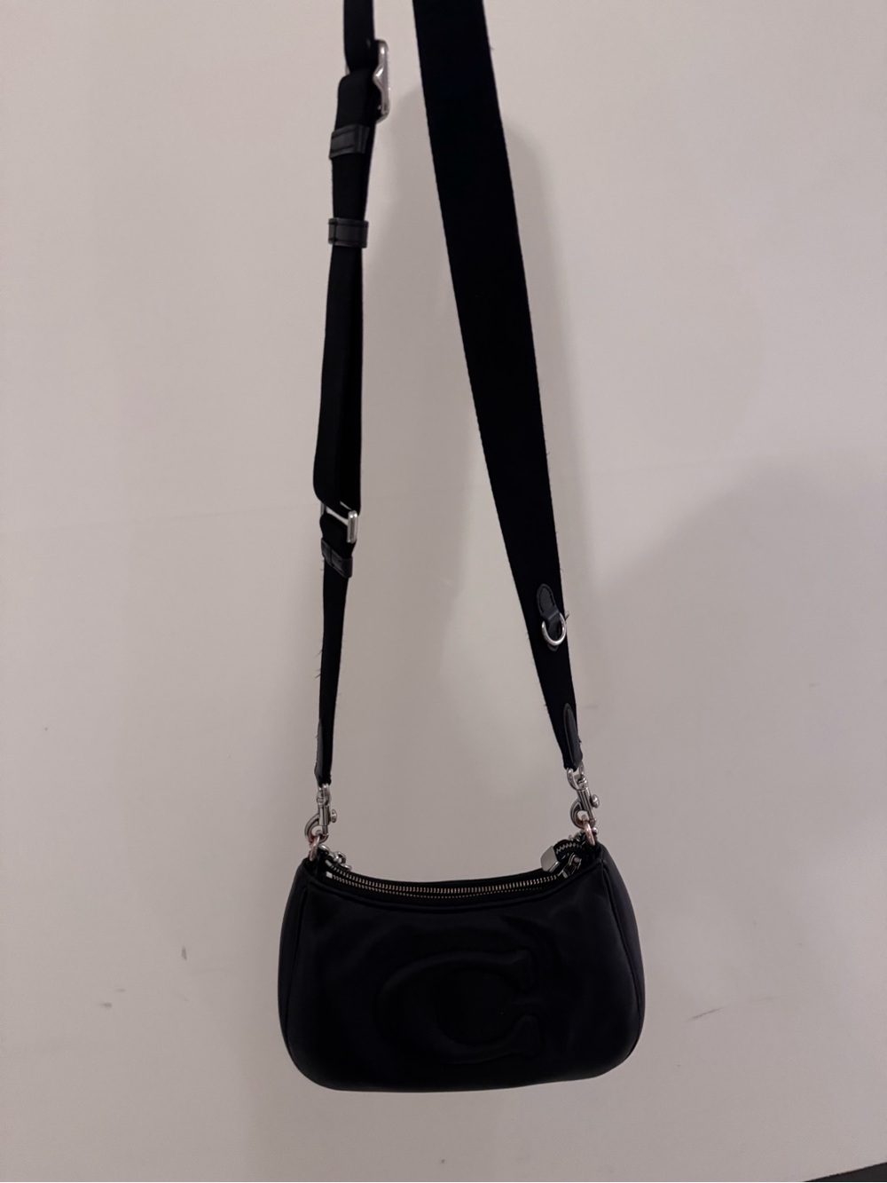 Black Women's Crossbody Bag with Embossed 'C' Logo